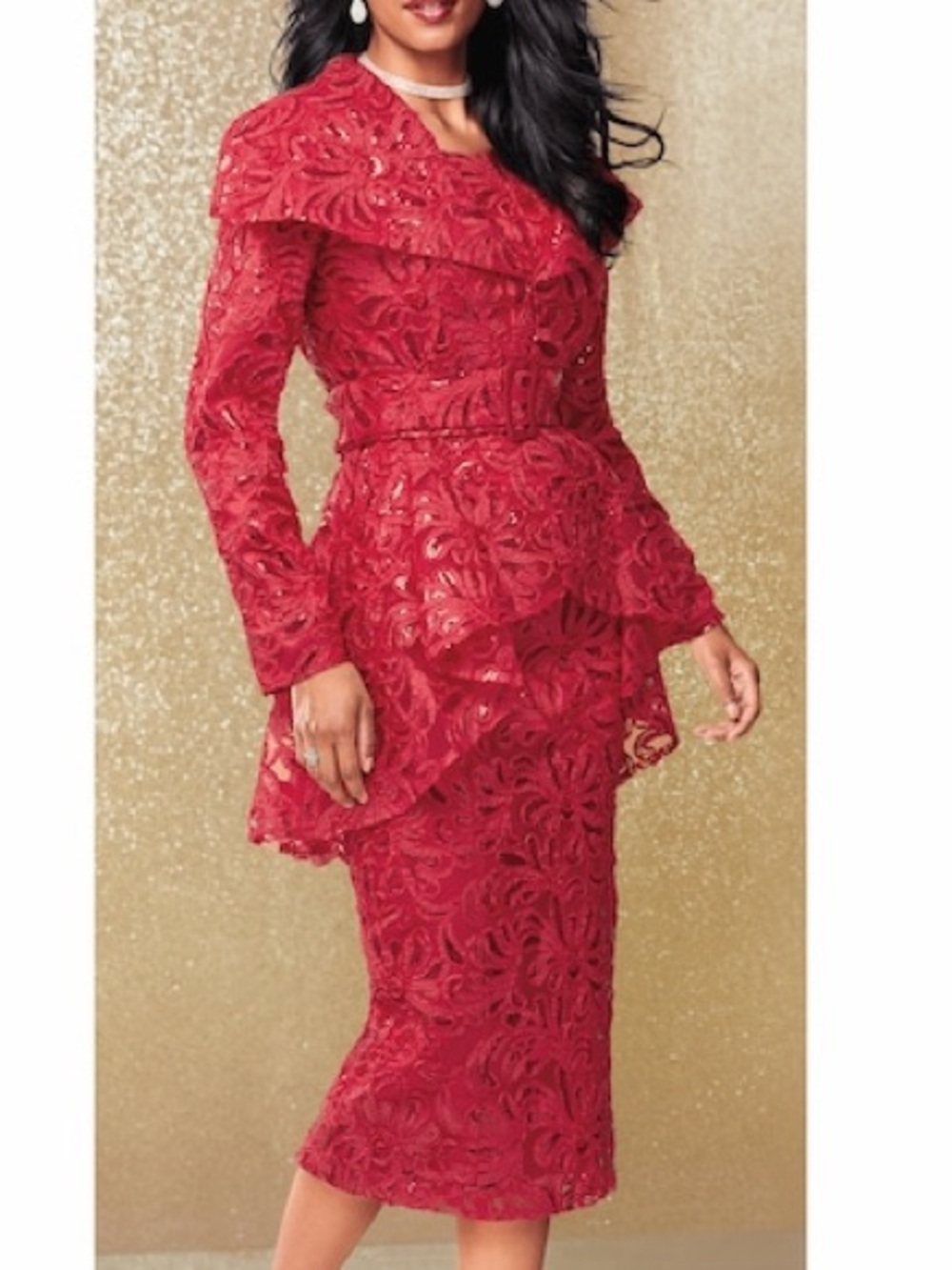 Midnight Velvet Red Lace Sequin Cocktail Dress with Jacket - NEW Size 20